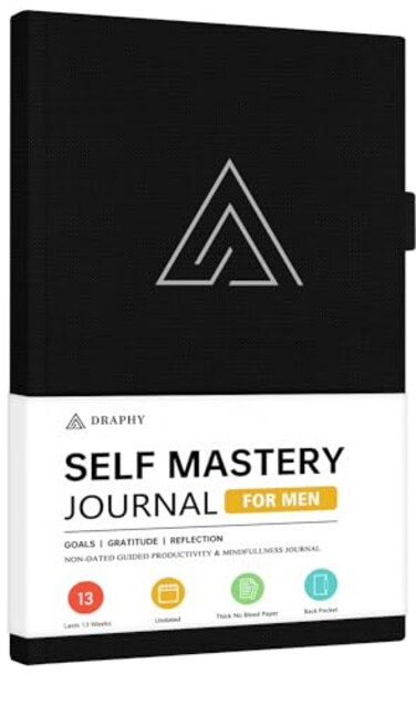 Draphy SelfMastery Journal for Men Gratitude and Productivity Journal for More Happiness Positivity Growth Mindfulness Self Care and Reflection Guided Inspirational Journals for Men Women Black