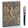 fengco Embossed Leather Journal Writing Notebook Antique Handmade Leather Daily Notepad Sketchbook Travel Diary Notebooks to Write in Phoenix Gift For Men Women with Golden Classic Pen Bronze
