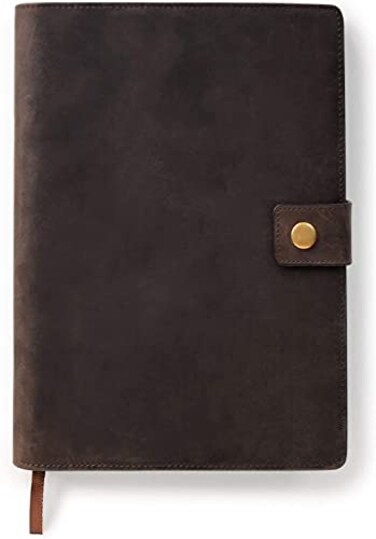 CASE ELEGANCE Full Grain Premium Leather Refillable Journal Cover with A5 Lined Notebook Pen Loop Card Slots Brass Snap