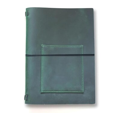 KISSKI Small A5 Travelers Notebook Cover Refillable Leather Journal Cover for 55 x 85 Inserts Personal Planner Organizer Case for WritingDiary 6 x 9 in with Pocket Gift for Women Men Green