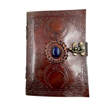 OVERDOSE Moon Design Stone Leather Journal With Brass CLock Handmade Unlined Paper Leather Bound Journal Sketchbook Notebook Drawing Journal 5 x 7 inches 12 x 17 cm A6