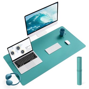 YSAGi NonSlip Leather Desk Pad L Size Waterproof Laptop Computer Desk Keyboard Mat Table Protector Blotter Mat Large Mouse Pad for OfficeWorkHomeDecorGreen Blue 354 x 17