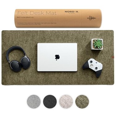 Nordik By Design Nordik Large Felt Desk Mat Timber Moss Green 35 x 17 inch Computer Desk Mat Keyboard and Mouse Pad Large Desktop Felt Pad