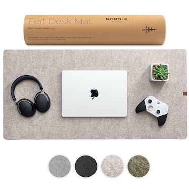 Nordik By Design Nordik Large Felt Desk Mat Stone Oat Beige 35 x 17 inch Computer Desk Mat Keyboard and Mouse Pad Large Desktop Felt Pad