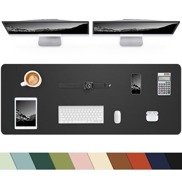 CEBOWA Leather Desk Pad ProtectorLarge Desk Mat Mouse Pad NonSlip PU Leather Desk Blotter Laptop Computer Desk Keyboard Mat Waterproof Desk Writing Pad for OfficeHome Black 48 x 17