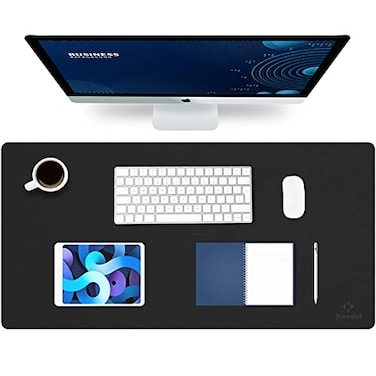 K KNODEL Large Office Leather Desk Mat Mouse and Keyboard Pad Computer and Laptop Mat Desktop Protector and Cover Writing Pad and Blotter 315x157 Black