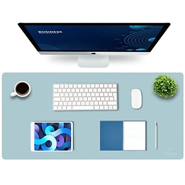 K KNODEL Large Office Leather Desk Mat Mouse and Keyboard Pad Computer and Laptop Mat Desktop Protector and Cover Writing Pad and Blotter 354x17 Light Blue