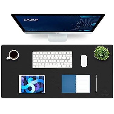 K KNODEL Large Office Leather Desk Mat Mouse and Keyboard Pad Computer and Laptop Mat Desktop Protector and Cover Writing Pad and Blotter 354x17 Black