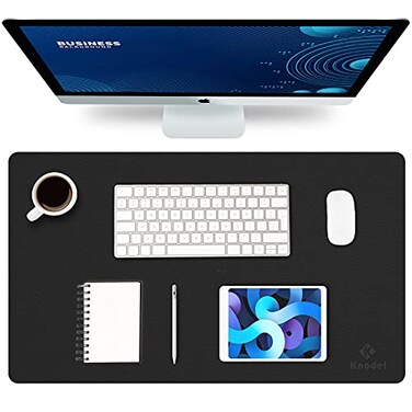 K KNODEL Small Office Leather Desk Mat Mouse and Keyboard Pad Computer and Laptop Mat Desktop Protector and Cover Writing Pad and Blotter 236x138 Black