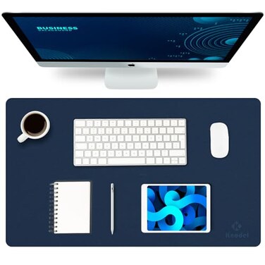 K KNODEL Small Office Leather Desk Mat Mouse and Keyboard Pad Computer and Laptop Mat Desktop Protector and Cover Writing Pad and Blotter 236x138 Dark Blue