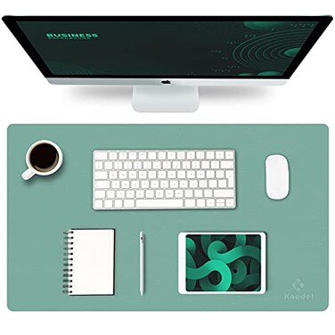 K KNODEL Small Office Leather Desk Mat Mouse and Keyboard Pad Computer and Laptop Mat Desktop Protector and Cover Writing Pad and Blotter 236x138 Green
