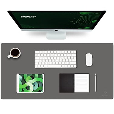 K KNODEL Large Office Leather Desk Mat Mouse and Keyboard Pad Computer and Laptop Mat Desktop Protector and Cover Writing Pad and Blotter 315x157 Dark Gray