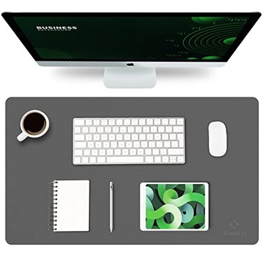 K KNODEL Small Office Leather Desk Mat Mouse and Keyboard Pad Computer and Laptop Mat Desktop Protector and Cover Writing Pad and Blotter 236x138 Dark Gray