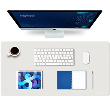 K KNODEL Large Office Leather Desk Mat Mouse and Keyboard Pad Computer and Laptop Mat Desktop Protector and Cover Writing Pad and Blotter 315x157 White