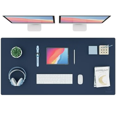 K KNODEL Large Office Leather Desk Mat Mouse and Keyboard Pad Computer and Laptop Mat Desktop Protector and Cover Writing Pad and Blotter 472x236 Dark Blue
