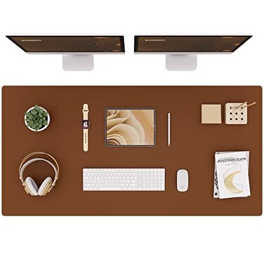 K KNODEL Large Office Leather Desk Mat Mouse and Keyboard Pad Computer and Laptop Mat Desktop Protector and Cover Writing Pad and Blotter 472x236 Brown