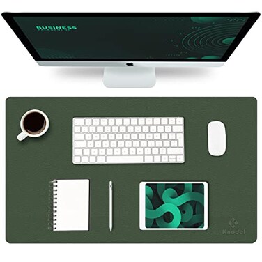 K KNODEL Small Office Leather Desk Mat Mouse and Keyboard Pad Computer and Laptop Mat Desktop Protector and Cover Writing Pad and Blotter 236x138 Dark Green