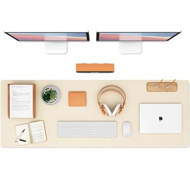 K KNODEL Large Office Leather Desk Mat Mouse and Keyboard Pad Computer and Laptop Mat Desktop Protector and Cover Writing Pad and Blotter 472x17 Ivory Cream