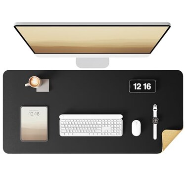YSAGi DoubleSided Desk Pad 354x17Leather Desk Mat Eco Cork Desk Pad ProtectorLarge Mouse PadWaterproof Desk Blotter for OfficeHomeBlack