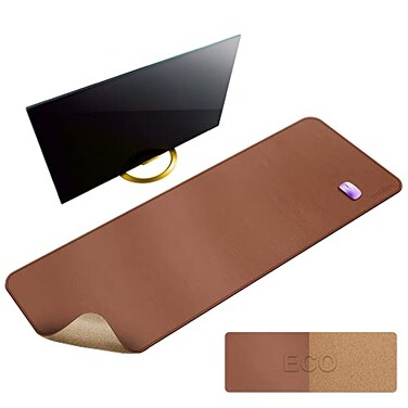 MAIDERN 55 x 24 Cork Leather Desk Pad Large XXL Mat Full Mouse Pad Dual Sided Protector for Gaming Home Office Brown