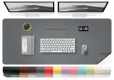 BLESWIN Leather Desk Pad Protector 472 x 236 Suede Base Sewing Desk Blotter NonSlip Office Mat Waterproof Writing Pad for Office and Home Dark Gray