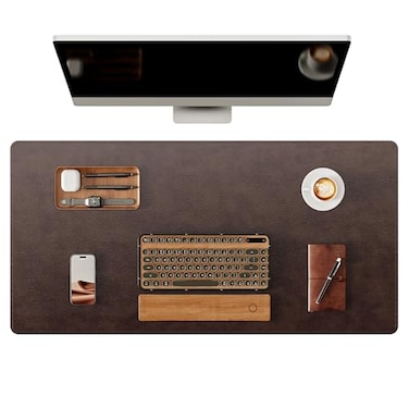 YSAGi Genuine Leather Desk Mat 354X17 Office Desk Pad Thick Premium Table Pad with Stitched Line NonSlip Laptop Writing Pad with Rubber Base Dark Brown 354x17