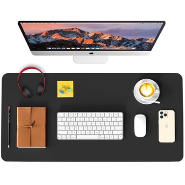WAYBER Leather Desk Pad Protector Waterproof Mouse Pad PU Desk Mat Office Desk Cover Desk Writing Mat for OfficeHomeWorkCubicle Black 355x17 in