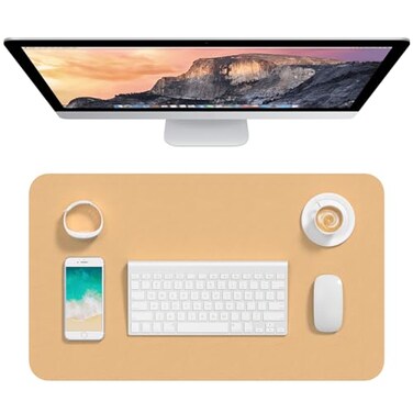 Hsurbtra Desk Pad 236 x 138 PU Leather Desk Mat M Extended Mouse Pad Waterproof Desktop Blotter Protector NonSlip Ultra Thin Small Laptop Keyboard Writing Mat for Office Home Earth Yellow