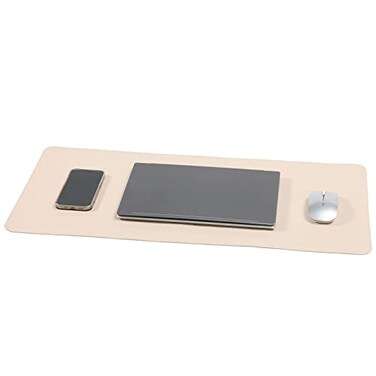 Wolaile Desk Blotter Pad27x13 inch PU Leather Computer Mouse MatNonSlip Waterproof Writing Desktop Protector for Office HomeSmallBeige White