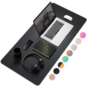 YSAGI DualSided Desk Pad Protector Desk Mat with NonSlip Waterproof PU Leather Office Desk Blotter for Mouse Keyboard Writing354 x 17 Black