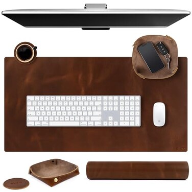 ELIZO Leather Desk Pad Real Leather Desk Mat Thick 3mm Double Layer 32x16 Cover Blotter Desk Protector Large Computer Mat for Keyboard Mouse Pad Table Laptop Mat Office Accessories Antique