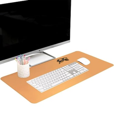 FTC PU Leather Desk Pad Desk Blotter NonSlip Flannelette Base Stitched Desk Mat for Keyboard Mouse Writing Home or Office Camel 315 x 1575