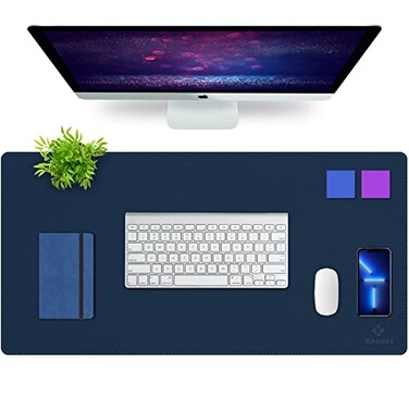 K KNODEL Desk Mat Blotter DualSided Office Desk Pad Waterproof Desk Mat for Desktop Desk Blotters PVC Leather Pad Protector Dark Blue 315 x 157