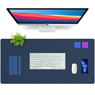 K KNODEL Desk Mat Blotter DualSided Office Desk Pad Waterproof Desk Mat for Desktop Desk Blotters PVC Leather Pad Protector Dark Blue 354 x 17