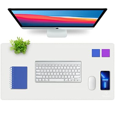 K KNODEL Desk Mat Blotter DualSided Office Desk Pad Waterproof Desk Mat for Desktop Desk Blotters PVC Leather Pad Protector White 315 x 157