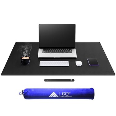 Cacoy Large Desk Mat 48 x 24 Leather Desk Pad Protector with Cork PU Leather DoubleSided Office Desk Cover Mat Large Computer Mouse Pad Waterproof Desk Blotter Pad for Office and Home Black