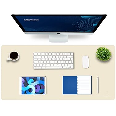 K KNODEL Large Office Leather Desk Mat Mouse and Keyboard Pad Computer and Laptop Mat Desktop Protector and Cover Writing Pad and Blotter 354x17 Ivory Cream