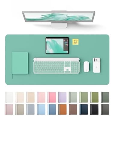 YSAGi Leather Desk Protector Office Mat Large Mouse Mat NonSlip PU Leather Blotter Laptop Desk Mat Waterproof Writing Pad for Office and Home GreenBlue 315 x 158