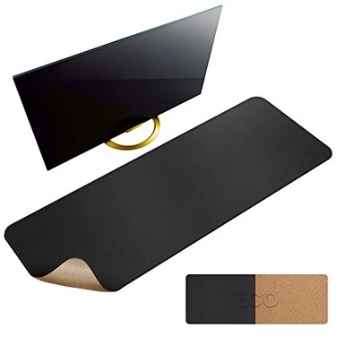 MAIDERN 472 x 157 Cork Leather Desk Pad Large XXL Mat Full Mouse Pad Dual Sided Protector for Gaming Home Office Black