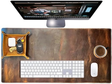 RUSTIC TOWN Leather Desk Mat Desk Pad Full Grain 32x16 Leather Desk Cover Blotter Protector Large Computer Keyboard Gaming Table Mat Desktop Accessories Mouse Pad for Laptop Office Home