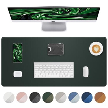 AFIING Leather Desk Pad Protector Green Office Mat NonSlip PU Leather Blotter Laptop Desk Pad Waterproof Writing Pad Dark Green 315 x 157