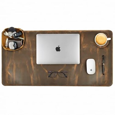 LEATHER VILLAGE Real Leather Desk Pad 3mm Thick Double Layer Desk Mat Cover Blotter Large Full Grain Protector for Keyboard Mouse Laptop Office Table Mat Desktop Accessories32x16Brown