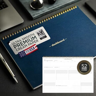 InkVolt InkVolt Dashboard Spiral Deskpad Undated Weekly Planner Notepad w 52 Undated Sheets Premium Productivity Planner Minimalist Weekly to do List for Work Study A4 Size Navy Made in the USA