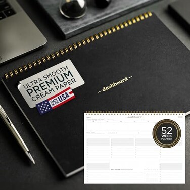 InkVolt InkVolt Dashboard Spiral Deskpad Undated Weekly Planner Notepad w 52 Undated Sheets Premium Productivity Planner Minimalist Weekly to do List for Work Study A4 Size Black Made in the USA