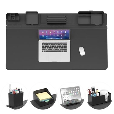 KDD Desk Pad and Magnetic Organizer Set 5 in 1 Large Mouse Mat with Phone Stand Cup Holder Pen Holder Storage Box Card Case Multifunction DIY Desktop Storage Accessories for Office and Home