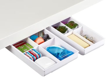 Bostitch Konnect Under Desk Drawer SelfAdhesive Slide Out Storage Organizer with 4 Customizable Dividers 2Pack