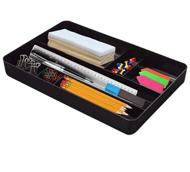 1InTheOffice Desk Drawer Organizer Tray Desktop 7 Storage Compartment Plastic Black 1413 L x 913 W x 204 H