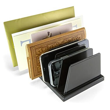 Officemate Medium Standard Sorter 7 Compartments Mail Organizer Charging Station Electronics Organizer for Multiple Devices iPhone iPad Cell Phone Kindle Tablets Black 21212
