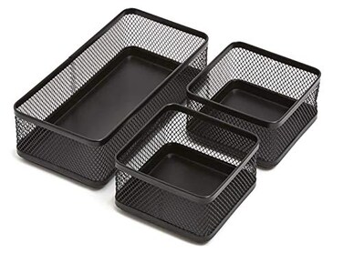 1InTheOffice Desk Baskets and Organizers Tray Black Mesh Tray Black Wire Mesh 3Compartment Stackable