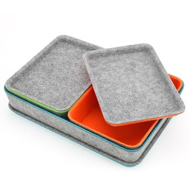 Welaxy stackable Lidded drawer organizer bins home office work desktop storage box with lid for junk makeup stationery decluttering sorting 3pack gift idea Orange Green Turquoise